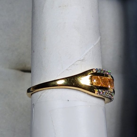 Premium Spessartine Garnet & White Zircon band ring in 14K YG over 925 SS sz 8 - Picture 5 of 6